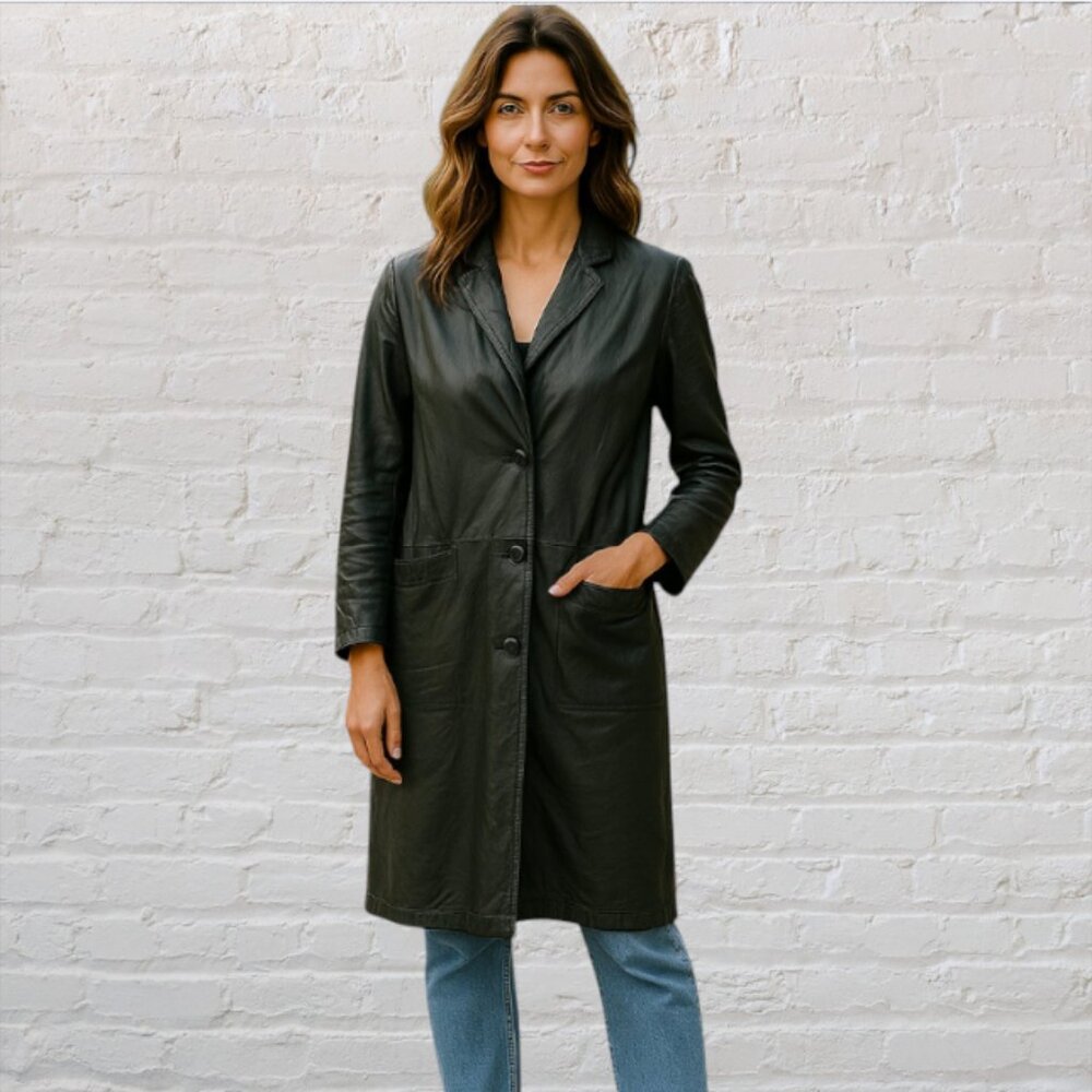 VINTAGE INTERNATIONAL LEATHER COLLECTION -- Leather Trenchcoat, Double-Breasted